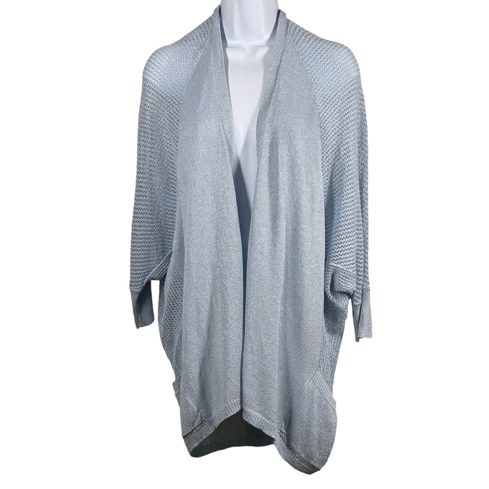 CHICO’S Travelers Collection Women’s Sz 2(L) Blue Sparkle Open Front Sweater